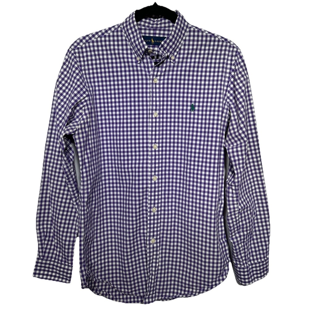 Ralph Lauren Purple White Green Pony Button Down Cotton‎ Shirt Men's Small